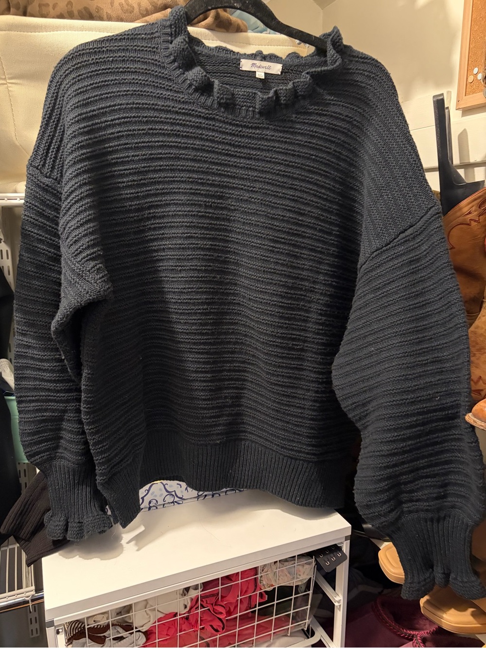 Ruffle-Neck Pullover Sweater